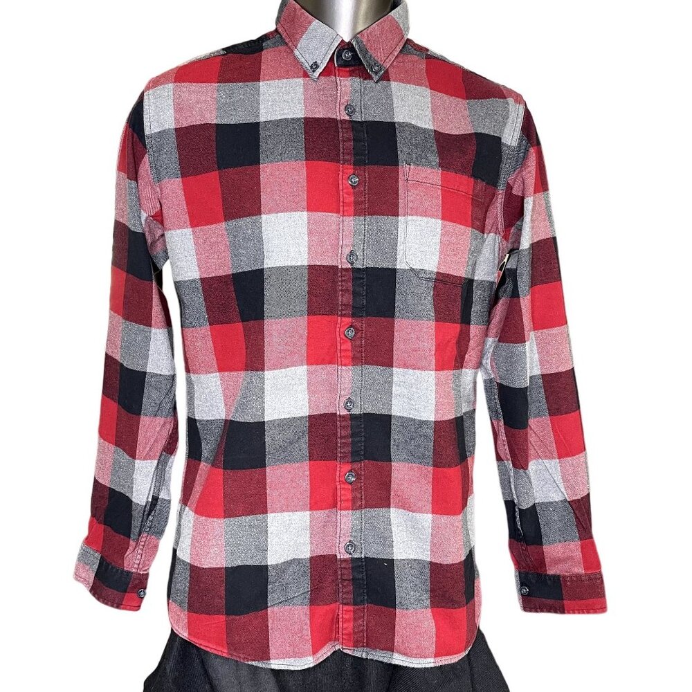 Eddie Bauer Mens Flannel Shirt Fall Winter Button Down Top Size XL u Red Gray - Picture 1 of 8
